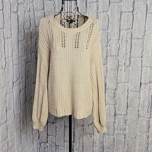 AMERICAN‎ EAGLE Cream Crochet Oversized Sweater Small Petite